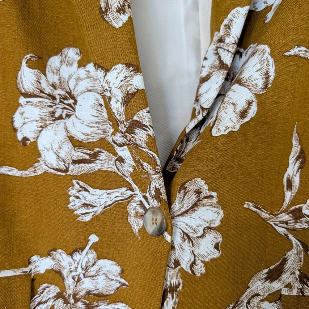 ZARA Dark Mustard Floral Print Blazer - Picture 4 of 10